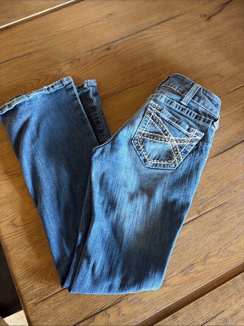 Ariat Faded Blue Boot Cut Jeans with Embroidered Pocket